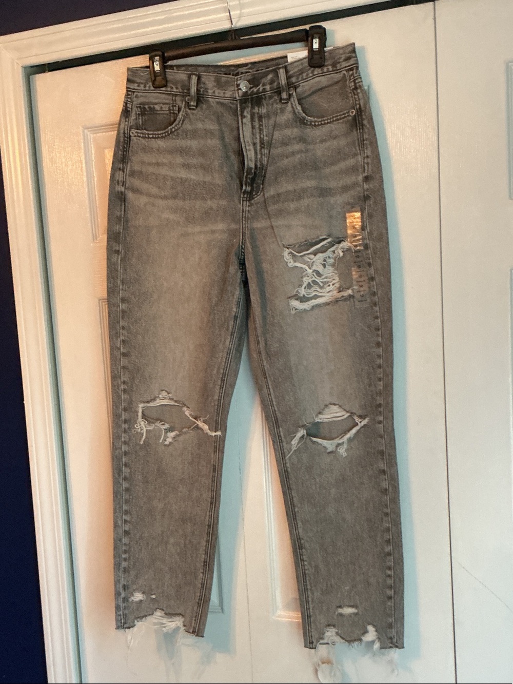 American Eagle Outfitters Grey High-Rise Distressed Jeans